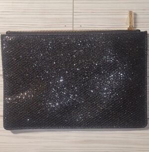 Sparkly No7 Black Glitter Clutch with Gold Zipper And Pleather Back